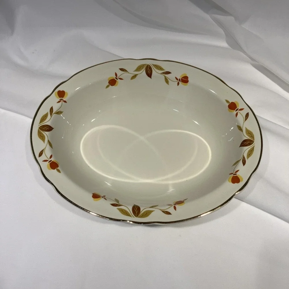 Hall's Jewel Tea Autumn Leaf Oval Serving Bowl Vegetable Dish 10.5 x 8 Vtg